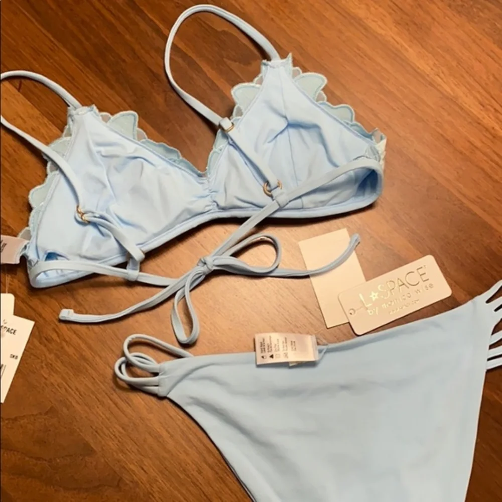 L*Space Jean Top Claude Bottoms Bikini Blue Full Set Satin